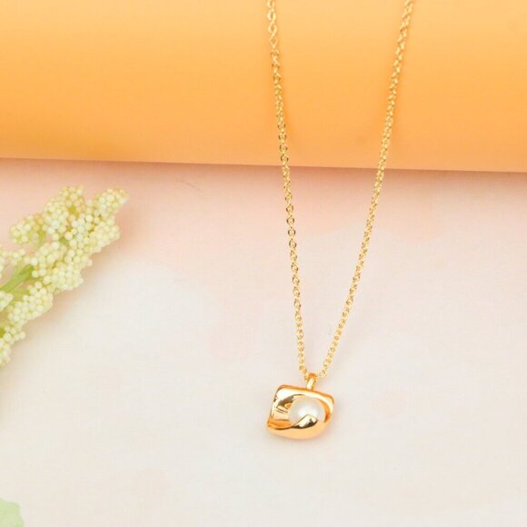 "Rose Gold Necklace with Modern Square Pendant and Pearl Accent, XPNL1885 - Picture 13 of 13